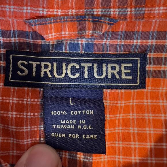 Structure Button Shirt Men's L Orange Blue Plaid Short Sleeve Vintage Skater - Picture 2 of 9